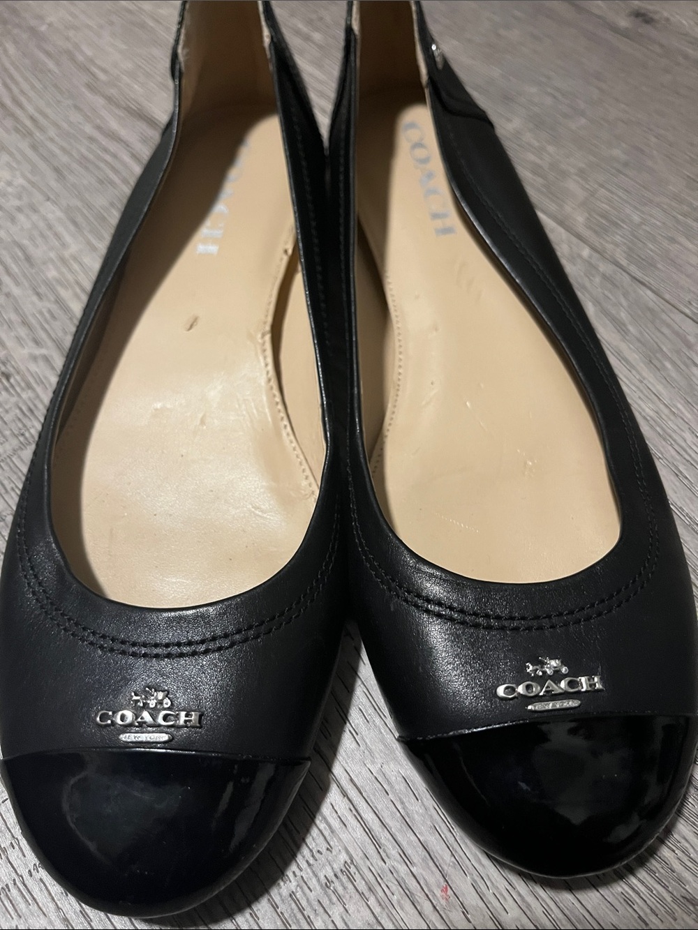 Coach Black Leather Cap-Toe Ballet Flats
